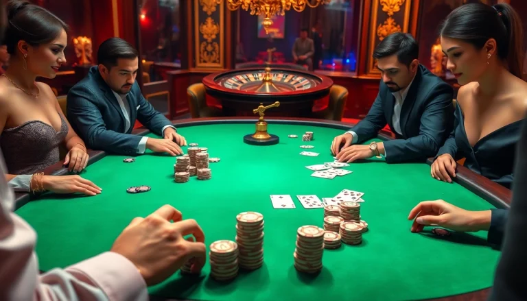 XΓ΄i XoΓ i TV showcases a high-stakes poker game in a luxurious casino atmosphere with vibrant colors.