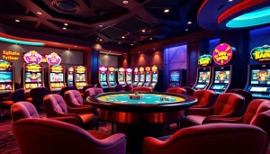 An exciting gaming scene at https://shbet.law/ showcasing poker chips and cards in a luxurious casino setting.