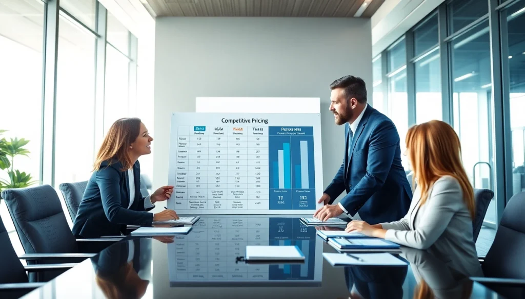 Find competitor pricing strategy illustrated in a modern business meeting setting.