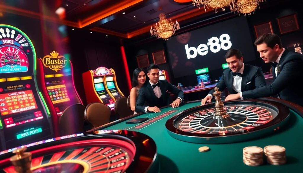 Experience the thrill of gaming at Bet88 with blackjack tables and vibrant slot machines.