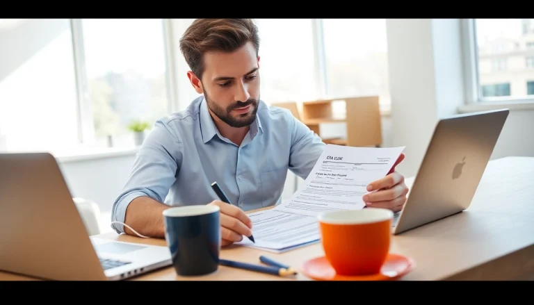 Complete the eta uk application form confidently at a modern desk.