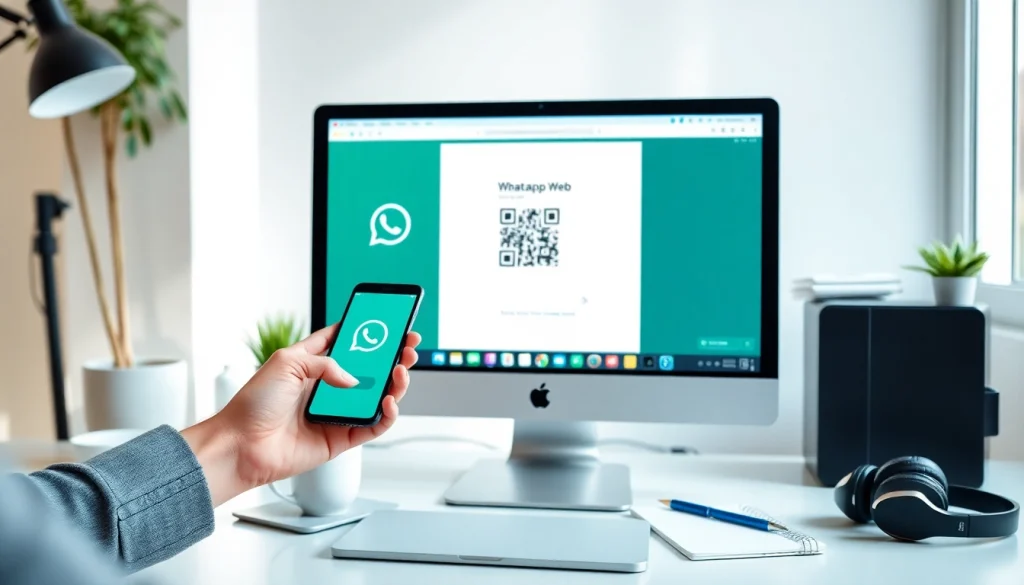 桌面端的 WhatsApp Web 界面，显示手机正在登录。