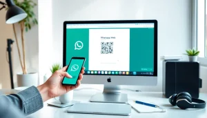 桌面端的 WhatsApp Web 界面，显示手机正在登录。