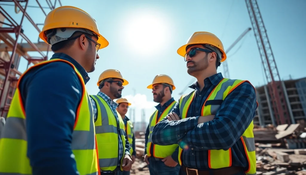 Construction safety programs in action at a bustling construction site showcasing teamwork and professionalism.