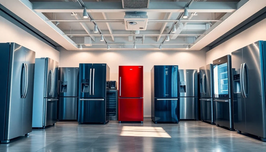 Discover innovative refrigerator sales in a modern showroom featuring various models.