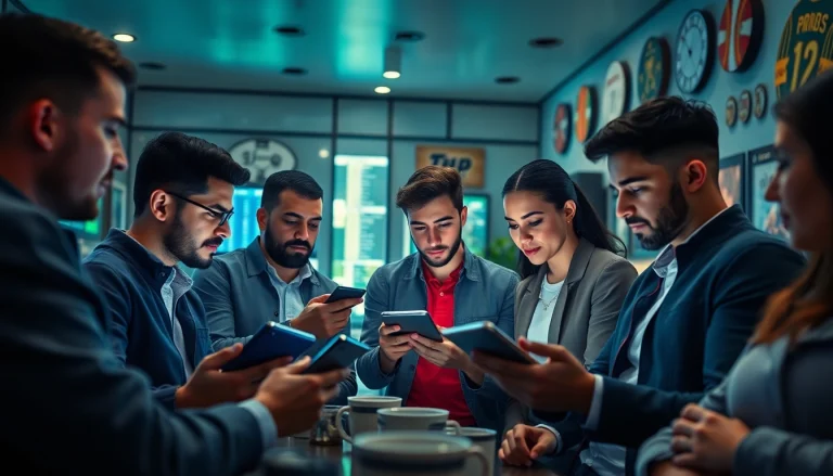 Group analyzing sports data in a safe betting environment representing μμ΄λ§¨'s trust and community.