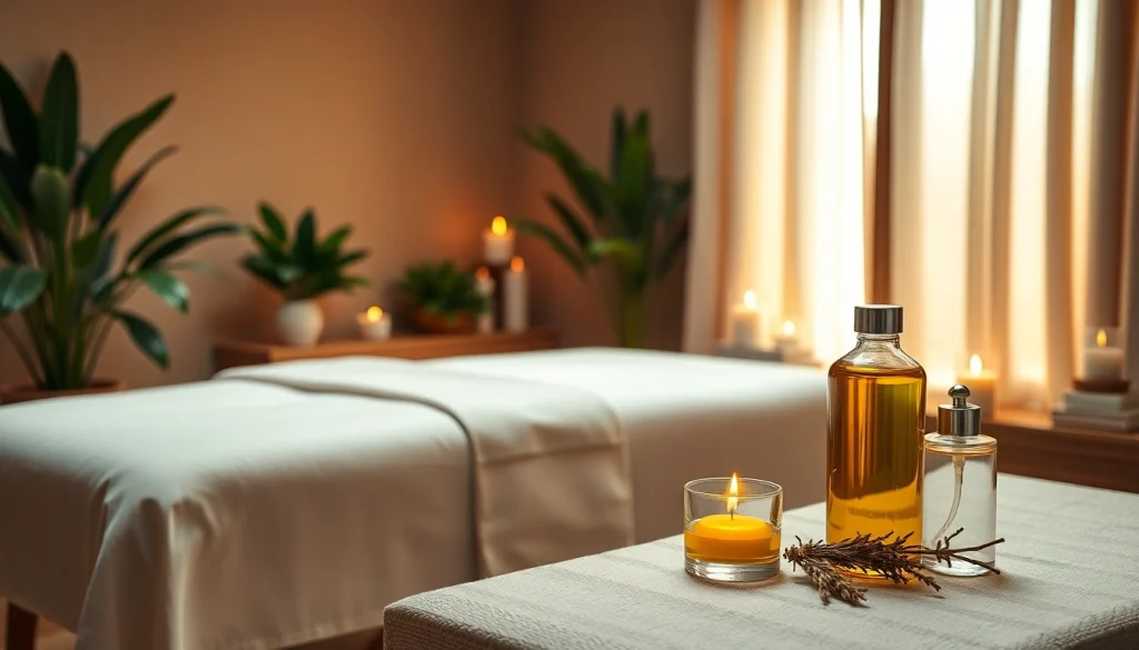 진정 요소를 보여주는 편안한 마사지 치료 환경.