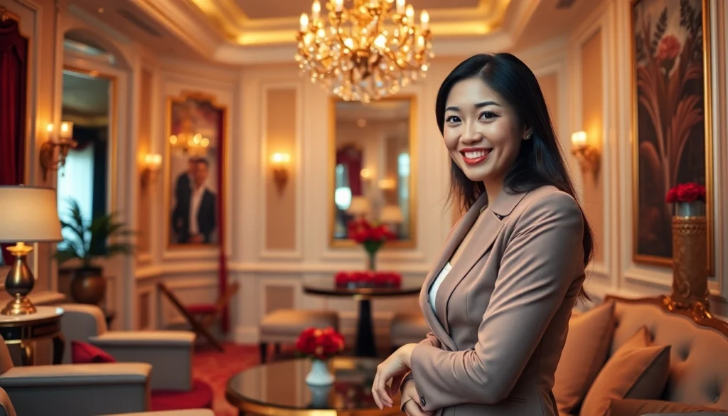 Singapore escort service featuring an elegant Chinese companion in a luxurious setting.