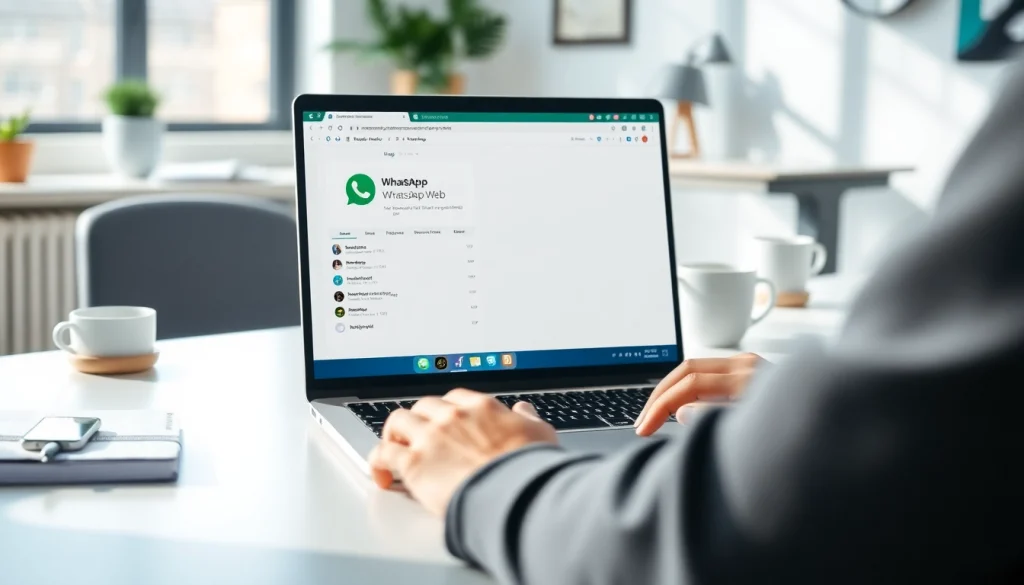 Efficient workspace featuring WhatsApp Web on a laptop, enhancing communication and productivity.