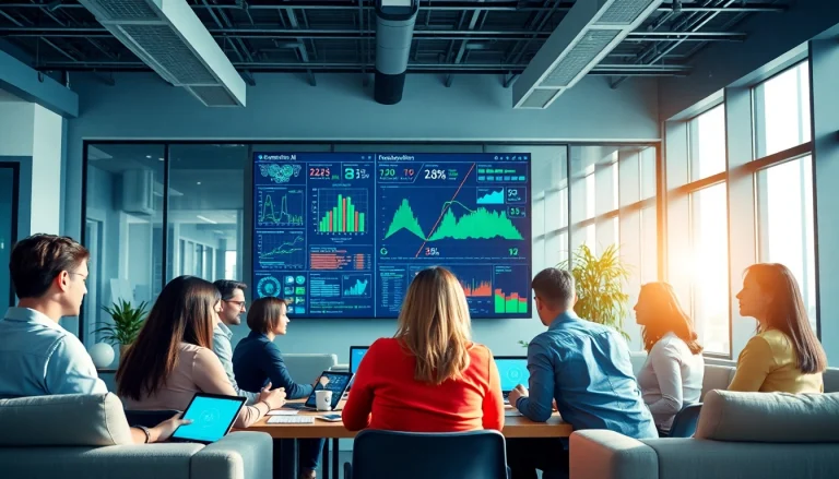 Generatywna AI w nowoczesnym biurze, z zespołem współpracującym nad algorytmem