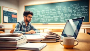 Engaged student utilizing certification exam support in a vibrant classroom setting.