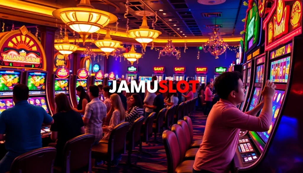 Players enjoying the top slot machines at JAMUslot casino, capturing excitement and winning moments.