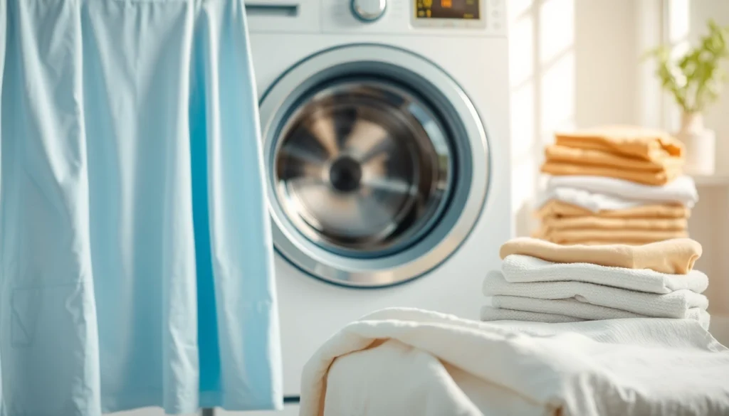 Katoen stof wassen in een helder wasruimte met verse, kleurrijke textielstukken.