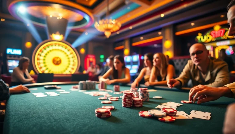 At https://jogoluck.br.com/, enjoy the excitement of a vibrant casino scene with poker players and roulette games.
