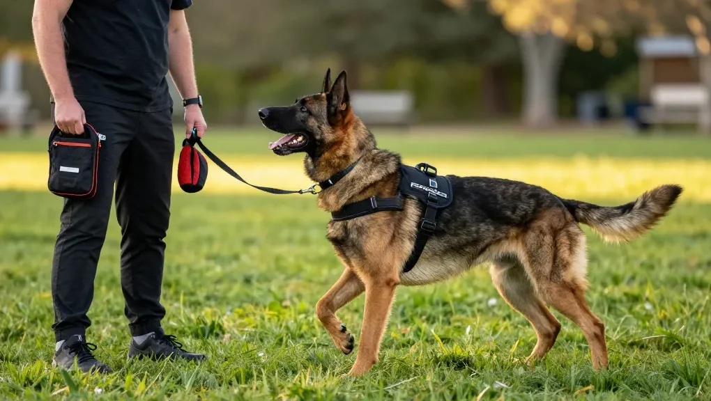 K9 dog trained with ROKOK88 gear showcasing strength and functionality, alongside rokok88 login access