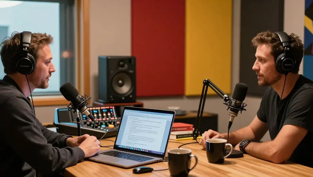 ROKOK88 login with Brit Morin discussing digital innovation and creativity in a modern podcast studio.