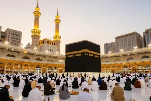 Umroh Itikaf experience—travel guide to Ramadan in Mecca, showcasing vibrant pilgrims, welcoming atmosphere, and stunning cultural adventure.